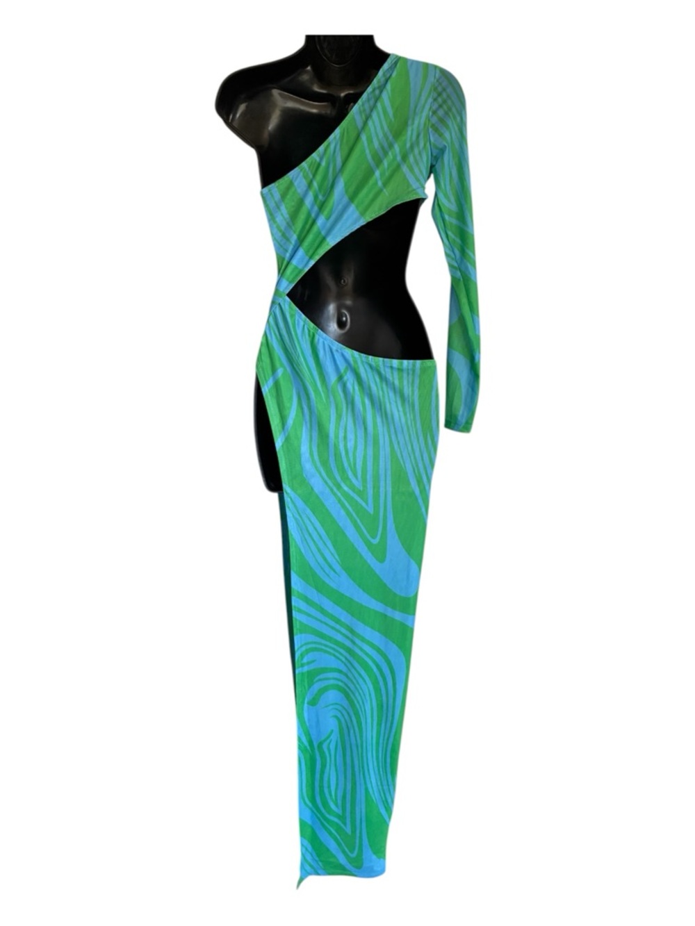 NWT Sorelle UK Green & Blue Cutout One-Shoulder Maxi Dress - Size S - Picture 7 of 10